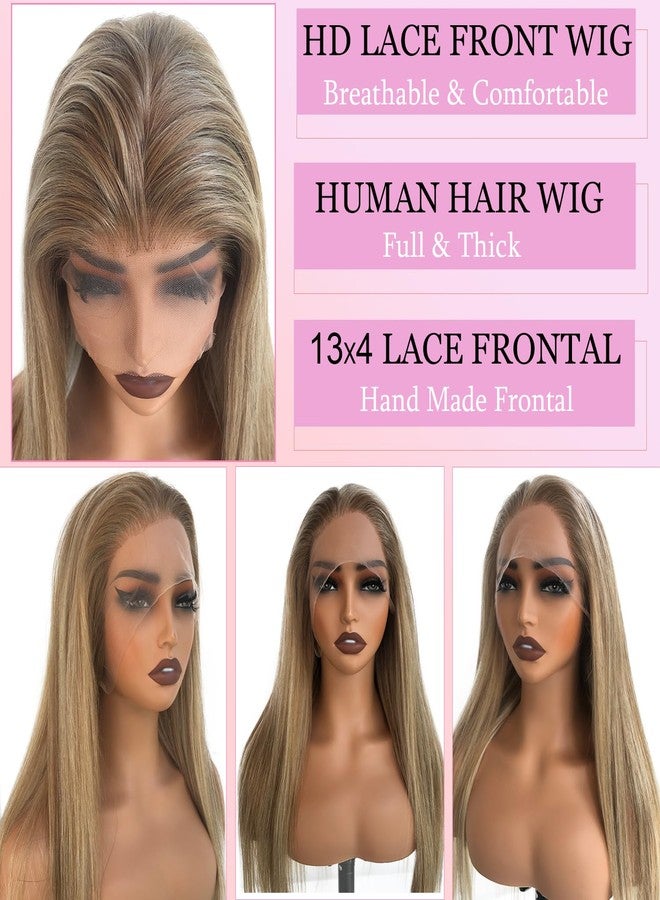 Valiilo Ombre Ash Blonde Wig Human Hair Glueless 13x4 Lace Front Wigs Pre Plucked Long Straight Frontal Lace Wigs 180% Density 20 Inch Blonde Highlight Wig with Brown Roots - Image 4